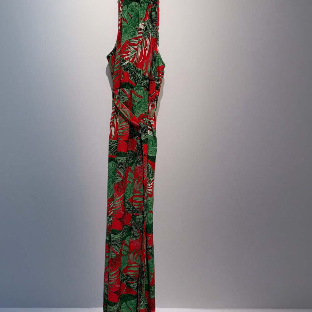 Tropical Print Belted Split Thigh Dress